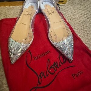 Christian Louboutin Clear Pointed Crystal-Embellished Flats - Iridescent